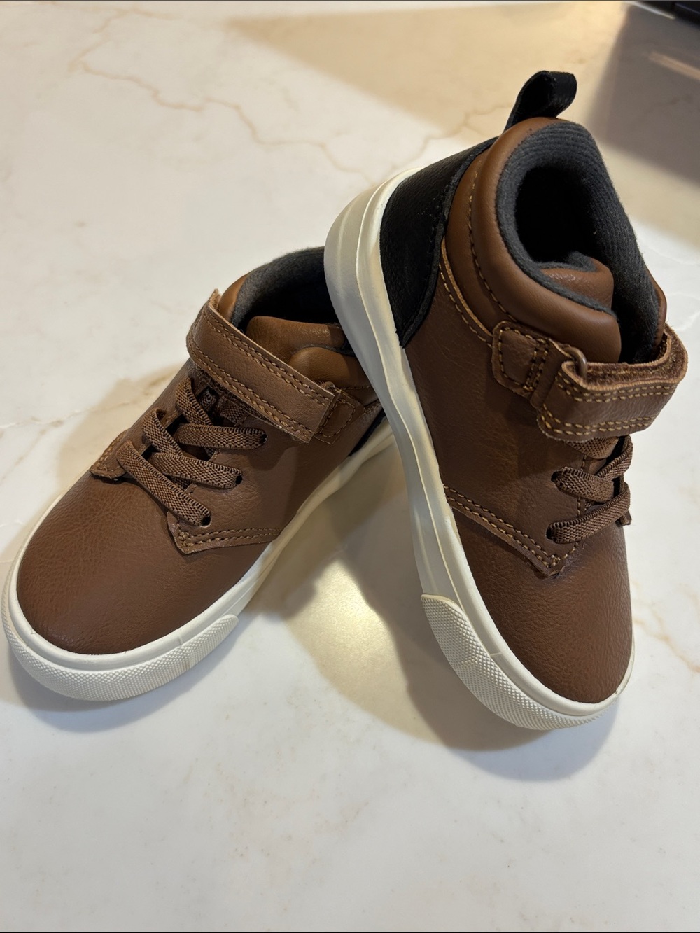 Kids Brown High-Top Sneakers with White Sole